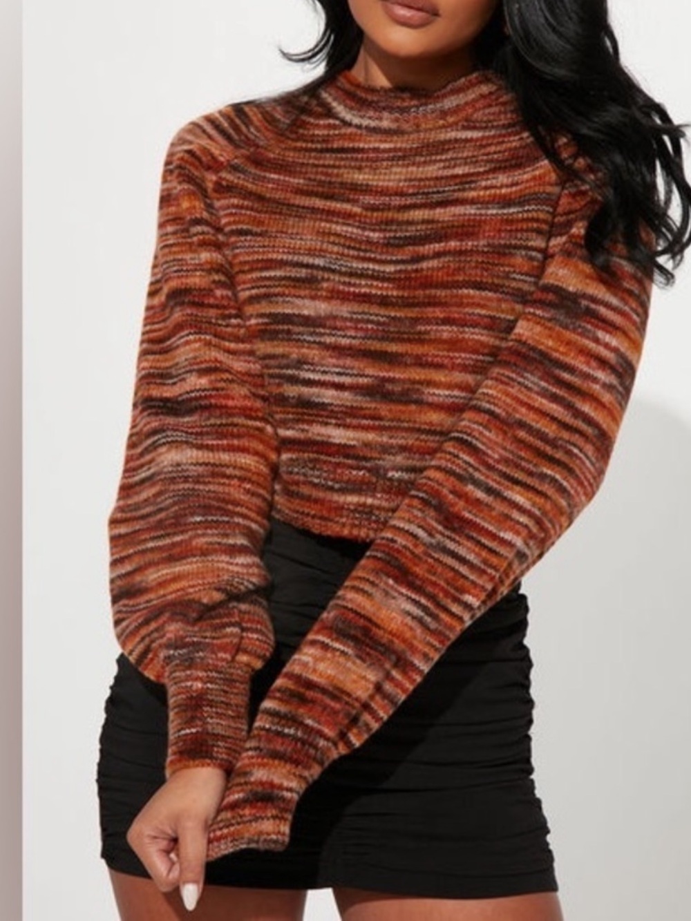Vanilla Star Brown Marled Open Back Tie Sweater S Boho Y2K Fall Balloon Sleeve - Picture 11 of 11